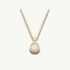 14k solid gold opal pendant necklace Formal Opal Round Necklace, Elegant Opal Jewelry With Round Stone, Formal Round Opal Necklace, Gold Opal Jewelry With Round Stone, Elegant Round Stone Opal Jewelry, Elegant Round Opal Jewelry, Round Opal Birthstone Necklaces, Ethiopian Opal Necklace For Formal Events, Opal Birthstone Round Necklaces