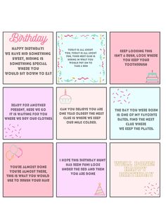 birthday cards with the words happy birthday written in different colors and font on each card