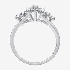 This women's cocktail ring is a sparkling beauty you'll love wearing for instant elegance. Made from Sterling Silver, it features an elaborate layered design prong set with 1 carat of round-cut Lab-Grown Diamonds. And it comes in a gift box making it a great gift idea for special occasions. Ring Style: Cocktail RingsFeatures: In A Gift BoxDiamond Clarity: I2-I3Setting: ProngStone Cut: RoundDiamond Color: G-HMetal Color: WhiteRing Gallery Height: 6.6mmRounded Carat Weight: 1 Ct. T.w.Band Width: … Formal Stackable Rings With Center Stone In Cubic Zirconia, Formal Stackable Rings With Cubic Zirconia Center Stone, Classic Cubic Zirconia Couple Rings, Formal Cubic Zirconia Stackable Rings With Center Stone, Diamond White Couple Rings With Prong Setting, Classic Cluster Promise Ring, Formal Fine Jewelry Stackable Rings With Diamond Accents, Formal White Rings With Center Stone, Anniversary Cluster Ring With Vs Clarity And Open Shape