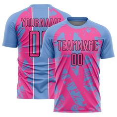 a pink and blue soccer jersey with the number 0 on it