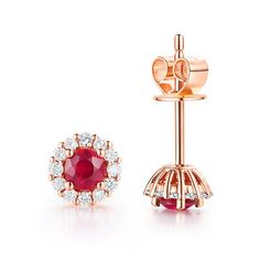 Top Rated Simple Engagement Earrings Solid 14K Rose Gold Round 3.3mm 0.54CT Ruby Diamond, Fashion Jewelry 14k Rose Gold Halo Earrings, Simple Engagement, Diamond Fashion Jewelry, Engagement Earrings, Gold Beauty, Earrings Round, Fashion Jewelry Earrings, Ruby Diamond, Diamond Fashion