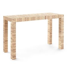 a wooden table that is made out of strips of wood and has two legs on each side