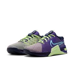 Look Stylish And Achieve High Performance With These Nike Metcon 8 Amp Sneakers. The Shoes Come In A Deep Purple And Barely Volt Color Combination And Feature A Low-Top Shoe Shaft Style With Standard Shoe Width. These Limited Edition Sneakers Have A Synthetic Upper And Insole Material, Making Them Comfortable And Breathable. Perfect For Gym & Training, Walking, Cross Training, And Running & Jogging, These Nike Metcon Shoes Have A Lace-Up Closure, Solid Pattern, And Cushioning, Ensuring That Your Nike Metcon 8, Womens Workout Shoes, Mens Training Shoes, Nike Tanjun, Limited Edition Sneakers, Nike Metcon, Womens Training Shoes, Nike Vapor, Workout Shoes