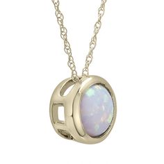 With a modern bezel setting, this round lab-created opal pendant bestows colorfully-cosmic beauty with creative energy. The 10K yellow gold accessory takes a simple style and makes it shine. Hit the mark with a go-to for an October birthstone gift or a just-because surprise. | Lab-Created Opal Pendant Necklace with Round Shape | 10K Yellow Gold | Size 18" | Helzberg Diamonds Opal Birthstone Round Necklaces, Round Opal Birthstone Necklaces, Opal Birthstone Necklaces, White Gold Opal Round Necklace, Fine Jewelry Opal Round Necklaces, Opal Round Pendant Jewelry For Anniversary, Yellow Gold Opal Jewelry In Round Shape, Yellow Gold Round Opal Jewelry, Formal Opal Round Necklace