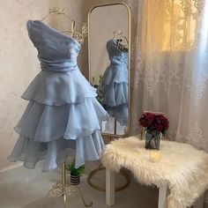 Blue Short Party Dress Outfits For Women Homecoming Dress Pretty Bridesmaid Dresses, One Shoulder Prom Dress, Satin Homecoming Dress, Hoco Dress, Tulle Homecoming Dress, Pink Homecoming Dress, Marine Uniform, Short Party Dress, Dress Homecoming