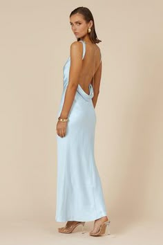 SAMSARA DRESS - LIGHT BLUE Pale Blue Silk Dress, Summer Maid Of Honor Dress, Prom Dresses Chic, Graduation Dress Light Blue, Light Blue Strapless Dress, Backless Elegant Dress, Anyone But You Blue Dress, Powder Blue Wedding Dress, V-neck Satin Prom Dress