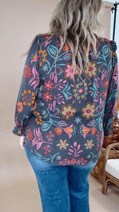 Release your playful side with our All For Boho Floral Blouse! This boho top features a flirty boho floral detail and flowy fit. The fit is ultra feminine and sweet. Perfect for adding a touch of fun to any outfit. Boho Floral top Fall bouse Curvy Floral details throughout V neckline Slight stretch Cuffed sleeve Measurements/Sizing: (Approximate. Measured lying flat.) **Slight stretch in material. 1XL- Bust 48" Length 29" 2XL- Bust 54" Length 29 1/2" 3XL- Bust 58" Length 30" Model Specs: Syd is Bride Top, Outfit Boho, Ultra Feminine, Cuffed Sleeve, Everyday Chic, Exclusive Dress, Boho Top, Daily Activities, Chic Boutique