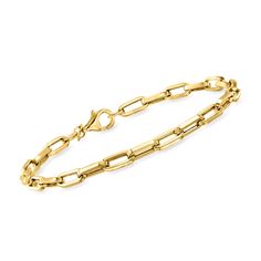 Ross-Simons - Italian 14kt Yellow Gold Paper Clip Link Bracelet. 8". From Italy, this sleek 14kt yellow gold paper clip link bracelet infuses modern energy into a classic style. Lobster clasp, 14kt yellow gold paper clip link bracelet. Modern Gold Bracelet With Cable Chain, Modern Gold-tone Bracelets With Paperclip Chain, Modern Gold-tone Paperclip Bracelet With Rectangular Links, Modern Gold-tone Link Paperclip Bracelet, Modern Yellow Gold Chain Link Paperclip Bracelet, Modern Yellow Gold Chain Bracelet With Paperclip Chain, Modern Gold Bracelet With Box Chain, Classic Everyday Gold-tone Paperclip Bracelet, Classic Paperclip Chain Link Bracelet With Lobster Clasp