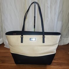 Kate Spade Cedar Street Straw Sp15 Sample Bag!! This Bag Was Never For Sale! Full Zip Top. No Exterior Pockets, 2 One Slip Pockets And 1 Inner Zipper Pocket. Inside Zippered Pocket Is The Sticker/Tag/Lable. Approximate Measurements 12" L X 10" H X 6.5" D 6" Drop Questions? Leave A Comment Below! Elegant Cream Shoulder Bag In Coated Canvas, Elegant Cream Coated Canvas Shoulder Bag, Chic Cream Coated Canvas Shoulder Bag, Kate Spade Travel Bags With Leather Trim, Elegant Cream Kate Spade Bag, Kate Spade Shoulder Bag, Kate Spade Totes, Zippered Clutch, Kate Spade Tote Bag