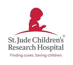 the st jude children's research hospital logo with a child sitting on top of it