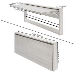 two white shelves with measurements for each shelf