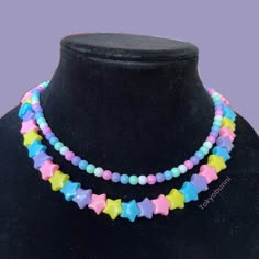 Kawaii candy colors small petite bead necklace  and rainbow star necklace Set of 2 necklaces Small necklace is 16 inch length  Star necklace is 19 inches Made with round 6mm beads Lobster claw clasp on small necklace Please message me with any questions! Decora Kei Accessories, Kidcore Necklace, Glittery Jewelry, Fairy Kei Accessories, Decora Necklace, Decora Harajuku, Kawaii Candy, Kawaii Necklace, Small Necklace