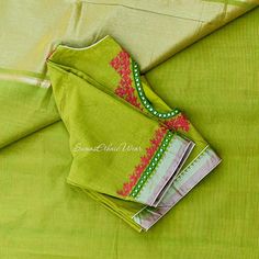 Add a bit of flair to your traditional portfolio with this Light Green Silver Zari Nizam Border Handloom Mangalgiri Cotton Saree. Entire saree is plain with thick Silver zari Pallu. A ready to wear blouse comes with this saree. It has hand embroidery on Keyhole Neckline and Sleeves. Milled from a sumptuous cotton-rich material for superior comfort, this chic creation flaunts shimmer-detailed Kutch designs for a touch of cute charm.  Product : Saree Material : Handloom Mangalagiri Cotton Color : Designer Unstitched Pista Green Blouse Piece, Traditional Pista Green Blouse With Resham Embroidery, Designer Wear Unstitched Pista Green Blouse Piece, Pista Green Blouse With Zari Work And Traditional Drape, Green Anarkali Style Raw Silk Blouse, Designer Pista Green Blouse With Resham Embroidery, Festive Pista Green Blouse With Resham Embroidery, Festive Pista Green Blouse With Zari Work, Green Anarkali Raw Silk Blouse