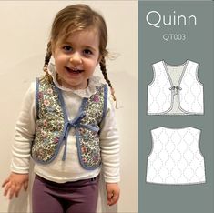 Quinn Crop Quilted Gilet Baby Toddler & Child PDF Sewing - Etsy Toddler Vest Pattern Free, Cropped Vest Pattern Sewing, Toddler Vest Pattern Free Sewing, Kids Vest Pattern, Baby Vest Pattern, Toddler Quilted Vest, Baby Gilet, Gilet Baby, Vest Patterns