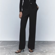 Brand New, Never Worn, With Tags Elegant Pantsuit With Pockets For Night Out, Black Wide-leg Office Dress Pants, Wide-leg Black Dress Pants For Office, Classic Bottoms For Fall Night Out, Classic Bottoms For Night Out In Fall, Classic Black Leather Pants, Casual Black Pantsuit For Night Out, Chic Black Formal Bottoms, Elegant Black Pants For Spring