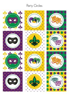 mardi gras party treat wrappers with masks on them