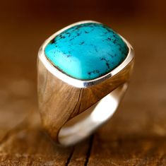 Mens Turquoise Rings Silver, Turquoise Mens Ring, Turquoise Rings For Men, Square Stone Ring, Mens Turquoise Rings, Signet Ring For Men, Silver Jewlery, Silver Mens Ring, Turquoise Men