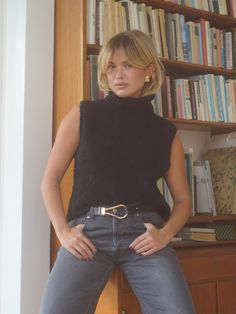 Turtleneck Top Black - Black | Djerf Avenue Black Turtleneck Tank Top, Black Turtleneck No Sleeves, Knit Turtleneck Tank Top, Black High-neck Knit Top For Layering, Black Soft Knit Turtleneck Top, Sleeveless Turtleneck Top, Sleeveless Turtleneck, Chilly Weather, Turtle Neck Top