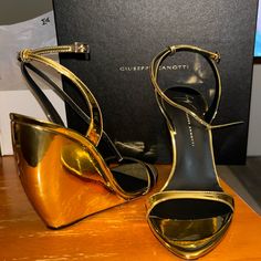 Oro 8-8.5 Comes With Optional Dust Bag Zanotti Shoes, Giuseppe Zanotti Shoes, Womens Shoes Wedges, Giuseppe Zanotti, Wedge Shoes, Limited Time, Dust Bag, Wedges, Women Shoes