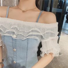 Ruffles Sexy Off Shoulder Denim Dress – Tomscloth Trendy Denim Dress For Spring Parties, Spring Denim Top For Night Out, Chic Mini Length Denim Top For Summer, Casual Summer Denim Top For Party, Casual Summer Party Denim Top, Trendy Spring Denim Top For Party, Spring Party Trendy Denim Top, Elegant Denim Dress For Summer Parties, Spring Denim Top For Party