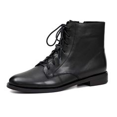 PRICES MAY VARY. Handmade Heel measures approximately 1" comfortable Non-slip and wear-resistant Womens lace-up leather ankle booties Black Lace Up Boots Women, Lace Up Black Boots, Faux Fur Heels, Black Flat Boots, Lace Up Boots Women, Black Lace Up Boots, Womens Combat Boots, Shoe Ideas, Black Boots Women