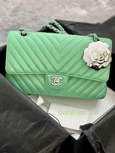 Chanel Medium Classic Double Flap Caviar Bag Mint Green Chevron 19C New In Box #ad Luxury Green Shopping Bag, Designer Green Bags For Everyday Use, Designer Green Bag With Removable Pouch, Designer Green Bags With Removable Pouch, Designer Green Bag For Shopping, Designer Green Shopping Bag, Luxury Green Shoulder Bag With Double Handle, Designer Green Satchel Bag, Designer Green Tote Bag