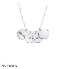 For the mother who wants to keep her favorite people close to her heart, this 4 disc necklace is the perfect gift. Available to customise in 14k or 10k gold & sterling silver. For single and 2 disc variations, check out our Engravable Disc Pendant or Engravable 2 Disc Pendant and personalize your own perfect gift. Mother's Day Sterling Silver Round Disc Charm Necklace, Personalized White Gold Round Charm Necklaces, Personalized Round White Gold Charm Necklaces, Sterling Silver Round Disc Charm Necklace For Mother's Day, Sterling Silver Charm Necklaces For Mother's Day, Sterling Silver Round Disc Charm Necklaces For Mother's Day, Customizable Sterling Silver Round Disc Necklace, Personalized Round Disc Charm Necklace For Anniversary, Customizable Round Name Necklace