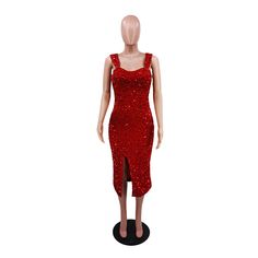 Red Sequin Split Bodycon Party Dress Glamorous Sheath Midi Dress For Party, Holiday Party Sheath Midi Dress, Sheath Midi Dress For Party, Holiday Sheath Midi Dress For Party, Fitted Sleeveless Midi Dress For Holiday Party, Sleeveless Bodycon Dress For Holiday, Party Bodycon Sheath Midi Dress, Holiday Party Sleeveless Bodycon Dress, Holiday Party Sheath Mini Dress