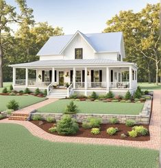 this is an artist's rendering of the country house plans for small homes with porches