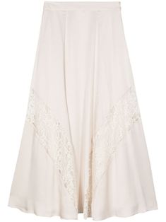 sand beige satin finish lace detailing seam detailing full lining two side inset pockets concealed side zip fastening Elegant Dress With Lace Patchwork And Flowy Skirt, Elegant Summer Skirt With Lace Patchwork, Elegant Flowy Skirt With Lace Trim, Elegant Lace Midi Skirt, Elegant Long Skirt With Lace Trim, Feminine Long Skirt With Lace Trim, Chic Skirt With Lace Trim For Daywear, Chic Lace Trim Skirt For Daywear, Elegant Long Dress With Lace Trim