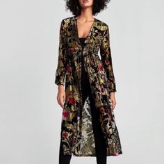 Excellent Preloved Condition - Still A Blogger Favorite! Wear Over Leggings, A Jumpsuit Or Jeans - Glam Meets Boho Duster That Dresses Up Any Outfit Semi Sheer Velvet Kimono Duster With Jewel Tones, Hummingbird And Flowers Print Style: Boho Glam Approximate Measurements 49” Length 24” Sleeve 19” Pit To Pit Questions? Leave A Comment Below! Elegant Floral Print Outerwear For Fall, Elegant Floral Print Fall Outerwear, Floral Print Long Sleeve Outerwear For Party, Spring Party Outerwear With Floral Print, Floral Print Outerwear For Party, Floral Print Party Outerwear, Zara Spring Evening Outerwear, Zara Fall Party Outerwear, Zara Evening Long-sleeved Outerwear