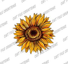 a yellow sunflower with the center surrounded by smaller flowers on a white background that says cut file creations