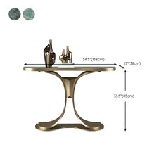 an image of a table with two bottles on it and measurements for the top portion