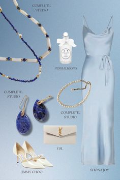 PRODUCT DESCRIPTION Dive into oceanic elegance with this look. Don a sky-blue satin maxi dress, reflecting the serene tones of sea and sky. Enhance this maritime charm with our Lapis Lazuli gemstone jewellery. Stack beaded necklaces and matching drop earrings to deepen the sea-inspired palette. Add a freshwater pearl bracelet for a classic touch. This ensemble sings in shades of white and blue, capturing the tranquil vibe of a seaside event. Swipe to explore this mesmerizing look Fragrance Spotl Elegant Light Blue Summer Jewelry, Elegant Summer Wedding Jewelry, Chic Blue Jewelry For Summer, Chic Blue Summer Jewelry, Elegant Light Blue Jewelry For Party, Elegant Light Blue Evening Jewelry, Chic Blue Jewelry For Formal Occasions, Blue Elegant Evening Jewelry, Blue Summer Wedding Jewelry