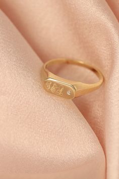 "Handmade Gold Engraved Signet Ring For Men and Women / 14k & 18k Gold Signet Ring With Diamond Available in Gold, Rose Gold,White Gold ---> Please note that engraved items are non-refundable, non-exchangeable. ---> Please add an Initials , Numbers or Words (3 characters max) in personalized section you would like to be engraved and the font preference. ---> Close back inside ---> If you like the ring with Diamond, please choose w diamond option in Gold Color section ❥ ITEM DETAI Tarnish Resistant Diamond Wedding Ring, Luxury Tarnish-resistant Diamond Ring As Gift, Diamond Rings For Anniversary, Tarnish Resistant, Fine Jewelry Tarnish Resistant Diamond Anniversary Ring, Anniversary Diamond Rings Tarnish Resistant, Heirloom 14k Gold Couple Promise Rings, 14k Diamond Signet Ring Gift, Vintage Wedding Signet Ring Tarnish Resistant, Vintage Tarnish Resistant Signet Ring For Weddings