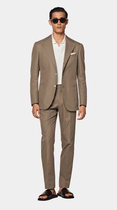 Taupe Relaxed Fit Roma Suit in Pure Cotton | SUITSUPPLY US Timeless Business Casual Pantsuit With Welt Pockets, Timeless Pantsuit With Welt Pockets For Business Casual, Slim Fit Notch Lapel Suit With Welt Pockets, Classic Pantsuit With Welt Pockets And Straight Hem, Timeless Notch Lapel Pantsuit With Pressed Crease, Business Casual Suits With Notch Lapel And Concealed Placket, Timeless Slim Fit Suits With Welt Pockets, Slim Fit Suits With Concealed Placket For Business Casual, Slim Fit Suits With Lapel Collar And Welt Pockets