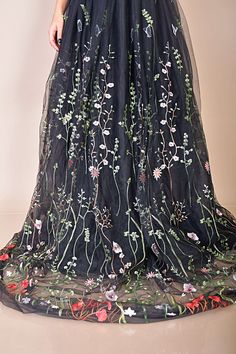 Embroidered Tulle Skirt Gown/ Embroidery Black Tulle Skirt/ Black Embroidered Gown/ Amazing Black Tulle Skirt/ Flowers Gown/ Gothic Gown Floor-length Tulle Gown With Floral Embroidery, Embroidered Tulle Gown, Floor-length, Embroidered Tulle Floor-length Gown, Embroidered Floor-length Tulle Gown, Black Floor-length Organza Dress, Black Wedding Gown With Floral Embroidery, Black Maxi-length Gown For Spring, Spring Black Maxi Gown, Black Floor-length Dress With Floral Embroidery