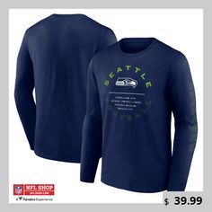 Show off your Seattle Seahawks pride with this Stat Sheet T-Shirt from Fanatics. With a team logo, founding year, and division proudly displayed on the front, this long-sleeve tee lets you carry your Seahawks spirit wherever you go. This relaxed-fit tee is a must-have for any Seahawks fan looking to rep their team with a unique and stylish design. Long Sleeve Sports T-shirt With Team Logo, Long Sleeve T-shirt With Team Logo For Fan Gear, Long Sleeve T-shirt With Team Name For Fans, Long Sleeve T-shirt With Team Logo For Streetwear, Long Sleeve T-shirt With Team Name For Sports Season, Sporty Long Sleeve T-shirt With Team Logo, Long Sleeve Graphic Print T-shirt For Sports Fans, Sports Fan Long Sleeve T-shirt With Team Logo, Game Day Long Sleeve Tops With Team Logo