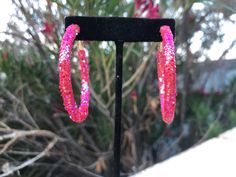 Pink Fun Hoop Earrings, Fun Pink Hoop Earrings, Pink Fun Jewelry For Party, Glamorous Party Earrings For Spring, Pink Fun Party Jewelry, Fun Pink Party Jewelry, Glamorous Spring Party Earrings, Pink Hoop Earrings For Spring, Small Hoop Jewelry For Spring Party