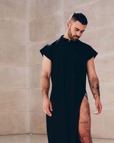 Black Cotton Sleep Dress, Black Short Sleeve Maxi Dress For Loungewear, Black Summer Dress With Curved Hem, Mode Queer, Black Kaftan Dress, Evening Dress Plus Size, Plus Size Kaftan, Men Kaftan, Nightgown Dress