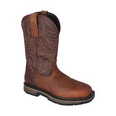 Although they have genuine Western style, the RedHead� Ranch Ridgedale Work Waterproof Wellington Boots for Men are made to keep you safe from electrical hazards. In fact, the electrical hazard outsoles feature an ASTM F2412-18a safety rating. The 2mm premium waterproof leather uppers feature authentically Western detailed stitching, and beneath the leather, a BONE-DRY� waterproof/breathable membrane locks all moisture out to keep your feet dry in wet and sloppy working conditions. Inside, you'll find eco-friendly, removable comfort insoles for extra cushioning. Composite shanks create flexibility and add foot-pleasing support. Durable storm welt construction ensures years of durability. The electric hazard outsoles of these men's boots from RedHead are also oil and slip resistant for extr Ranch Boots, Fishing Shop, Electrical Safety, Kids Fishing, Wellington Boots, Mens Shoes Boots, Tan Brown, Good Brands, Wellington