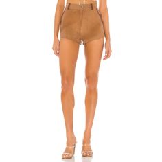 Understated Leather X Revolve Bandit Leather Combo Shorts In Tan Size M Nwt Self:100% Leather Lining:100% Polyester Cleaning By A Leather Professional Only Zip Fly And Button Belt Loops Fitted Short Leather Bottoms, Fitted Leather High-waisted Shorts, Fitted High-waisted Leather Shorts, Fitted Leather Shorts, Fitted Short Leather Pants, Short Leather Bottoms With Belt Loops, High Waist Leather Bottoms, Chic Leather High-waisted Shorts, Leather Shorts For Night Out In Summer