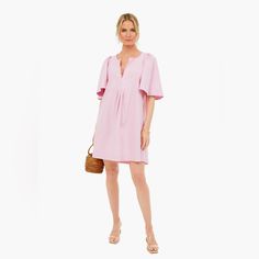 The Orchid Pink Finley Flutter Sleeve Dress Is The Flirty Frock Your Wardrobe Is Missing! Featured In A Radiant Pink Color, This Mini Has Oversized Flutter Sleeves And A V-Neckline. Pair With Heels And A Tote For Everything From Work To Brunch. V-Neckline Oversized Flutter Sleeves Side Seam Pockets Slightly Longer Back Hem Mini Silhouette Boxy Fit Material: 100% Cotton Care: Hand Wash Cold, Hang To Dry Chic Flutter Sleeve Midi Dress For Daywear, Feminine Pleated Sleeve Mini Dress For Brunch, Chic Midi Dress With Flutter Sleeves For Daywear, Spring Daywear Dress With Flutter Sleeves, Spring Flutter Sleeve Dresses For Daywear, Flutter Sleeve Dresses For Spring Daywear, Feminine Midi Dress With Ruffle Sleeves For Daywear, Spring Midi Dress With Gathered Flutter Sleeves, Spring Midi Dress With Ruffle Gathered Sleeves