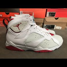 Hare Jordan's. Never Worn, Never Tried On! Brian@Iseecookies.Com For More Info. White Jordan Shoes With Red Sole, Lace-up, White High-top Custom Sneakers With Red Sole, White High-top Jordan Shoes With Red Sole, White High-top Basketball Shoes With Red Sole, Jordan 7, Shoes Air, Jordans For Men, Retro Color, Jordan Shoes