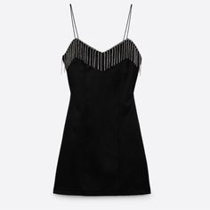 Zara Women's Black Rhinestone Fringe Mini Dress 0387/189 Size Large Nwot Fringed Mini Dress Size: Xl V-Neck Dress With Rhinestone Fringe Spaghetti Straps . Back Hidden In-Seam Zip Closure. Black Rhinestone Fringe Dress, Elegant Rhinestone Fringe Dress For Date Night, Black Mini Dress With Rhinestone Fringe For Cocktail, Chic Black Mini Dress With Rhinestone Fringe, Black Dress With Rhinestone Fringe For Night Out, Black Dresses With Rhinestone Fringe For Night Out, Black Cocktail Dress With Rhinestone Fringe, Dress With Rhinestone Fringe, Fringe Mini Dress