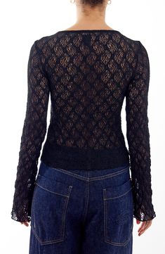 This full-of-charm long-sleeve top is made from lovely lace that's sheer below the bust and detailed with a tie at the neckline. Exclusive retailer Scoop neck Long sleeves Partially lined 99% polyester, 1% elastane Machine wash, line dry Made in Turkey Long Sleeve Lace Mesh Top For Night Out, Winter Lace Long Sleeve Tops, Fitted Long Sleeve Lace Top For Fall, Fall Stretch Lace Top For Layering, Long Sleeve Lace Top With Lace Collar For Party, Fall Lace Blouse For Layering, Long Sleeve Lace Mesh Top For Party, Stretch Long Sleeve Blouse With Lace Top, Stretch Long Sleeve Lace Blouse