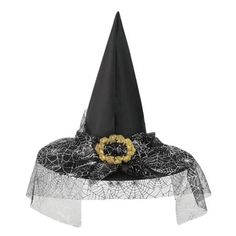 Halloween Black Witch Lace Hat Festival Party Sharp Cornered Wide Hat Features: Classic Witch Hat Paired with lace mesh, satin ribbon is even more eye-catching Unique design makes you more attractive Make your style more outstanding Scope of application: Halloween, costume parties, various entertainment activities Product Description: Item type: Hat Style: Fashionable Material: Polyester Package includes: 1 hat Size:Free Size Size.:Free Size Length:38cmHeight:35cm Color: Silver. Black Top Hat For Halloween, Spooky Black Costume Hats And Headpieces For Party, Black Wide Brim Top Hat For Halloween, Curved Brim Halloween Costume Hats And Headpieces, Black Top Hat For Halloween Party, Curved Brim Costume Hats And Headpieces For Halloween Party, Adjustable Curved Brim Costume Accessories For Halloween, Gothic Party Hat For Halloween, Halloween Costume Cap