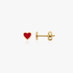 Our new red heart stud earrings.★ Earring Features (Sold as a pair)• Gold Kt: 14K Solid Gold (All studs are stamped for authenticity)• Available Gold Color: Yellow Gold• Earring Dimensions: 5.65 mm by 5.1 mm / 0.22 Inch by 0.20 Inch• (We apply hot enamel to our pieces, meaning enamel is applied to gold under extremely hot conditions. This is the highest form of application and the most resistant method. You can wear these pieces in water due to this method) Diamond Stacking Rings Engagement, Diamond Huggies, Diamond Stacking Rings, Heart Stud Earrings, Gold Ring Stack, Diamond Chain, Gemstone Studs, Gold Bracelet Chain, Gold Earring