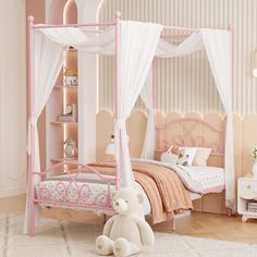 PRICES MAY VARY. 【Twin Size Canopy Bed Frame】Dimensions: 77.95"x 36.22" x77.56"(L*W*H),Canopy poles Height: 77.56inch. A modern and stylish adding to any room. Perfect for kids,teens and adults. 【Elegant Canopy Bed】: This twin bed frames features with clean metal lines and elegant headboards and footboard. Upgraded design with four posts and canopy top, allowing for customization with decorative curtains and lights to build your dream room. 【Sturdy &Durable】: The platform bed frame is designed 1 Twin Canopy Bed Frame, Twin Canopy Bed, Princess Canopy Bed, Princess Canopy, Metal Canopy Bed, Girls Room Design, Canopy Bed Frame, Bed Foundation, Full Bed Frame