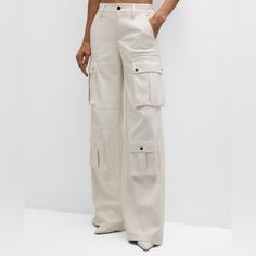 Wide Legs Dry Clean Slanted Side And Back Welt Pockets Vegan Leather Pants Size Us 6 High Waist Baggy Jeans, Leather Cargo Pants, Black Slim Pants, Slim Dress Pants, Bell Jeans, Vegan Leather Pants, Cream Pants, Black Striped Dress, Baggy Denim